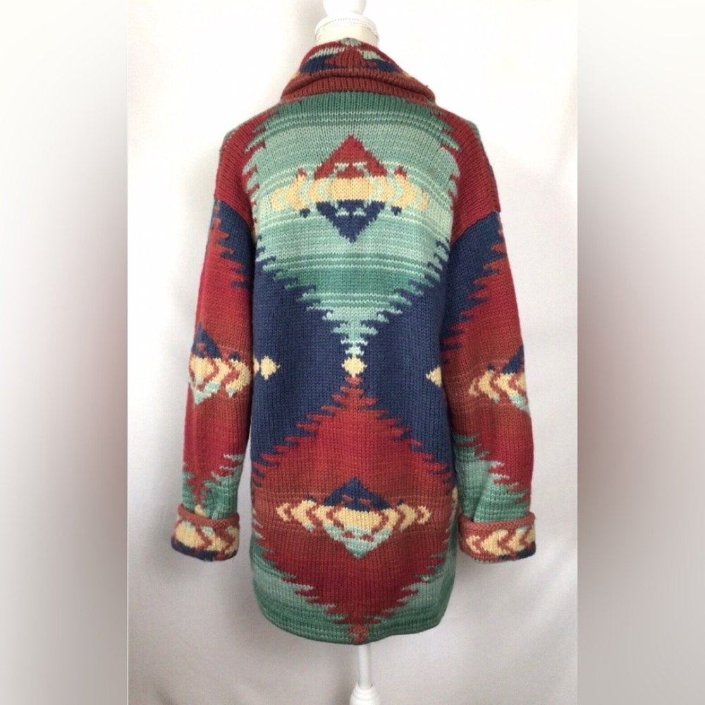 Ralph Lauren Hand Knit Blanket Wool Aztec Southwestern Navajo Robe Jacket - Picture 7 of 9